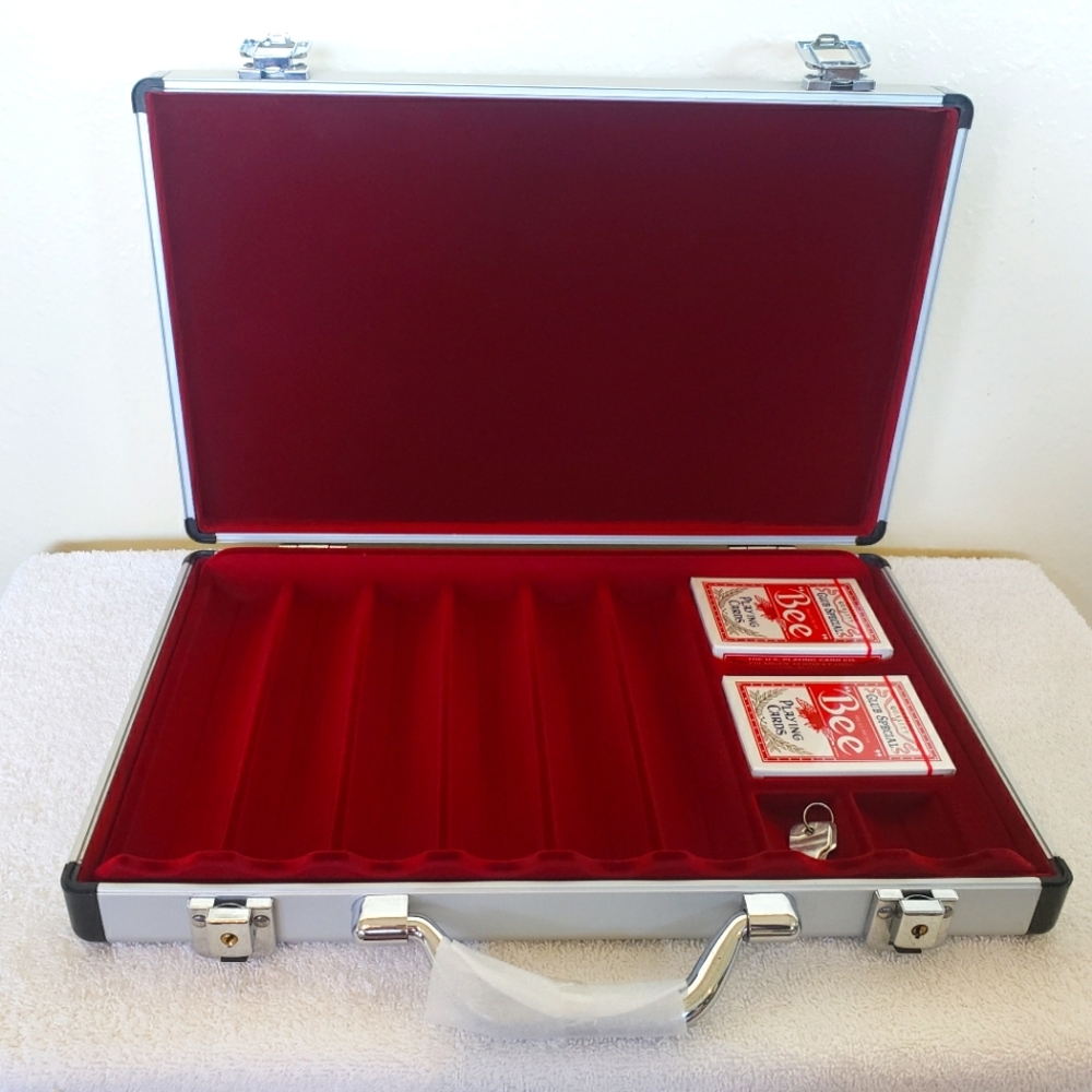 Poker Chips Case 400 w/ card capacity & 2 decks of cards - bulk or individually